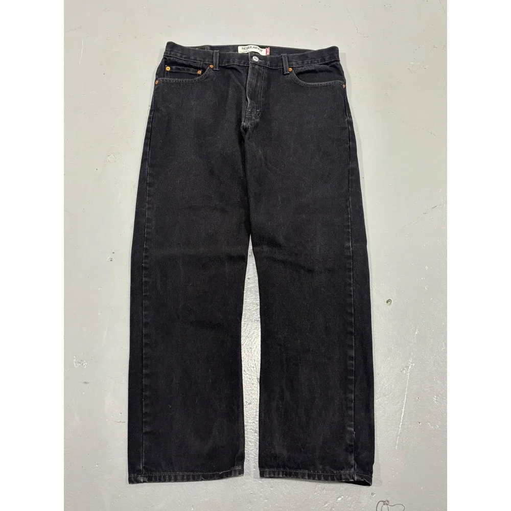 Levis 505 Regular Fit Jeans Mens 36x30 Black Denim Straight‎ Leg 100% Cotton